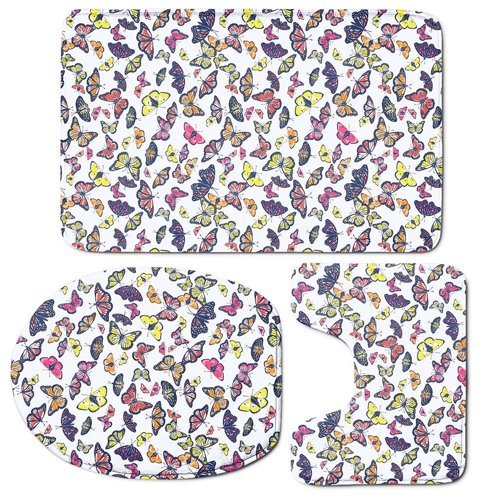 Spring Butterfly Pattern Print 3 Piece Bath Mat Set