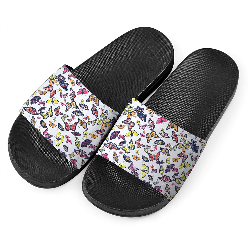 Spring Butterfly Pattern Print Black Slide Sandals