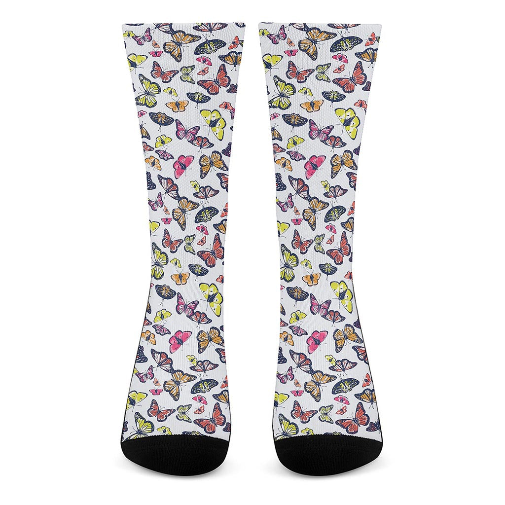Spring Butterfly Pattern Print Crew Socks