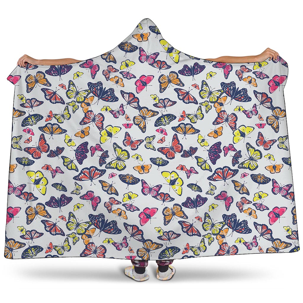 Spring Butterfly Pattern Print Hooded Blanket