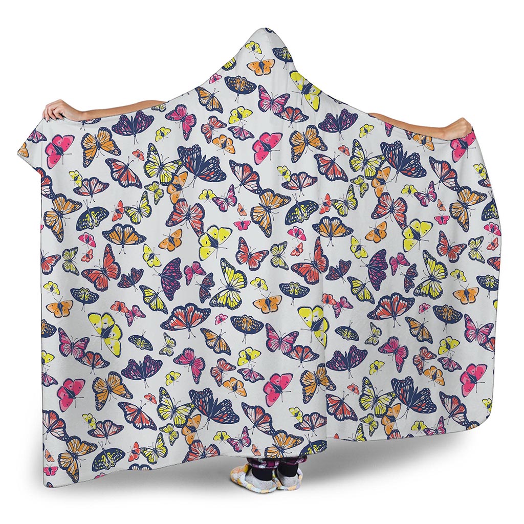 Spring Butterfly Pattern Print Hooded Blanket