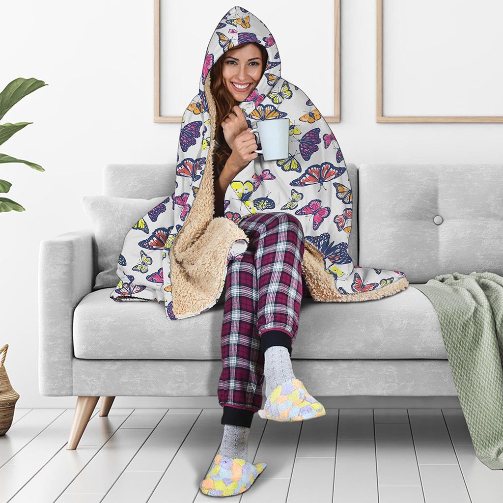 Spring Butterfly Pattern Print Hooded Blanket