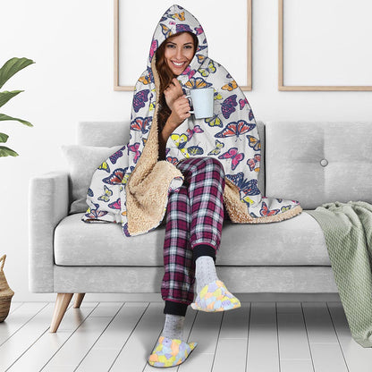 Spring Butterfly Pattern Print Hooded Blanket