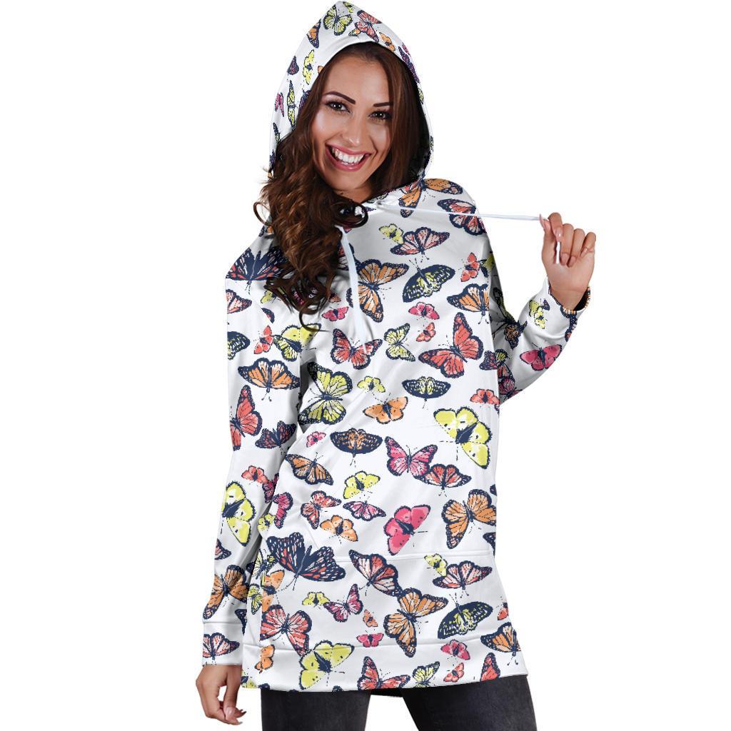 Spring Butterfly Pattern Print Hoodie Dress GearFrost