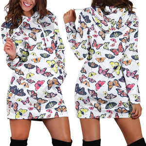 Spring Butterfly Pattern Print Hoodie Dress GearFrost