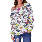 Spring Butterfly Pattern Print Off Shoulder Sweatshirt GearFrost