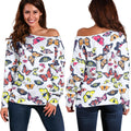 Spring Butterfly Pattern Print Off The Shoulder Sweatshirt
