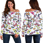 Spring Butterfly Pattern Print Off Shoulder Sweatshirt GearFrost