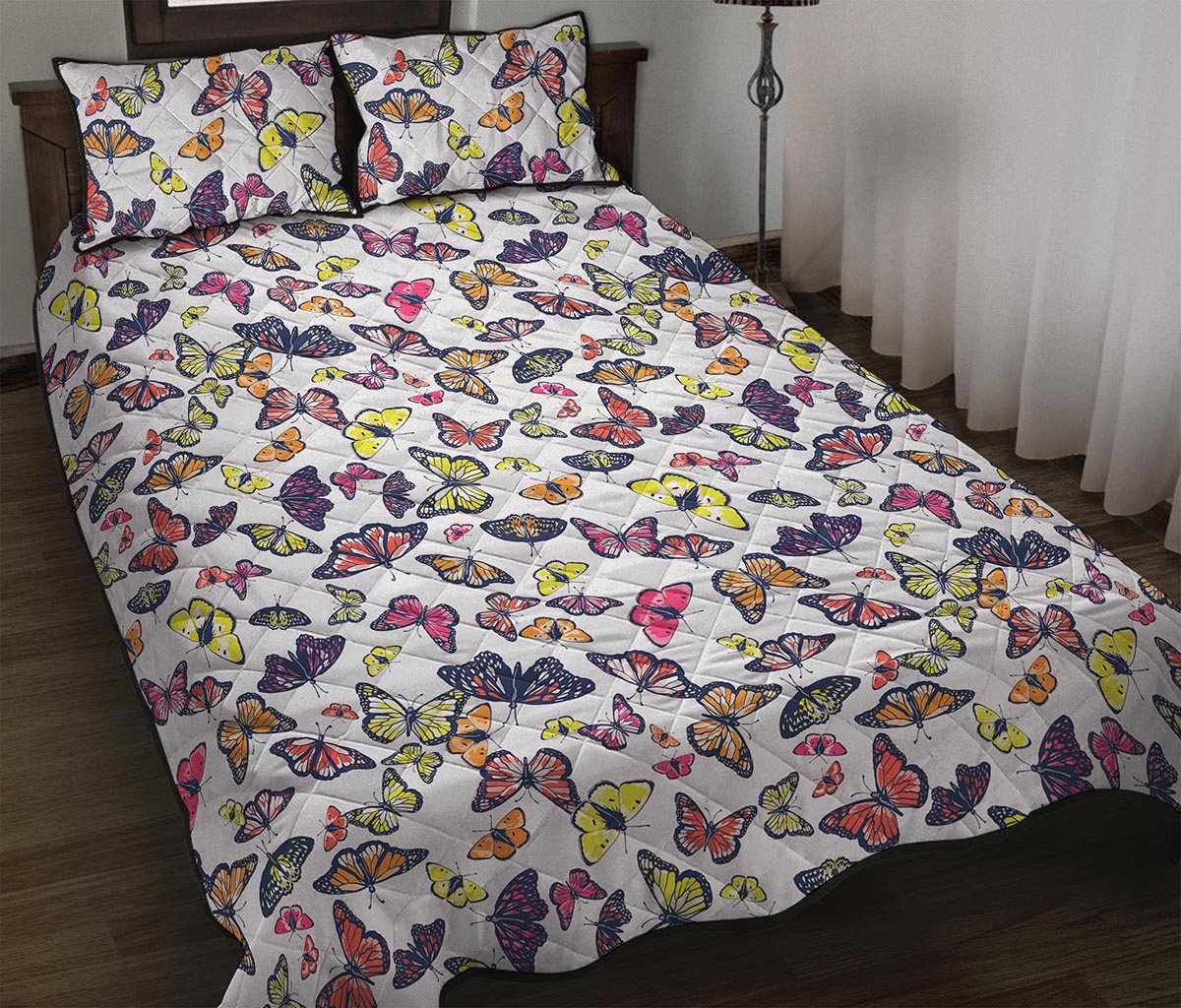 Spring Butterfly Pattern Print Quilt Bed Set