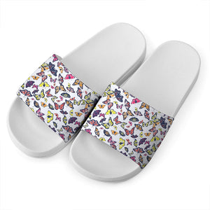 Spring Butterfly Pattern Print White Slide Sandals