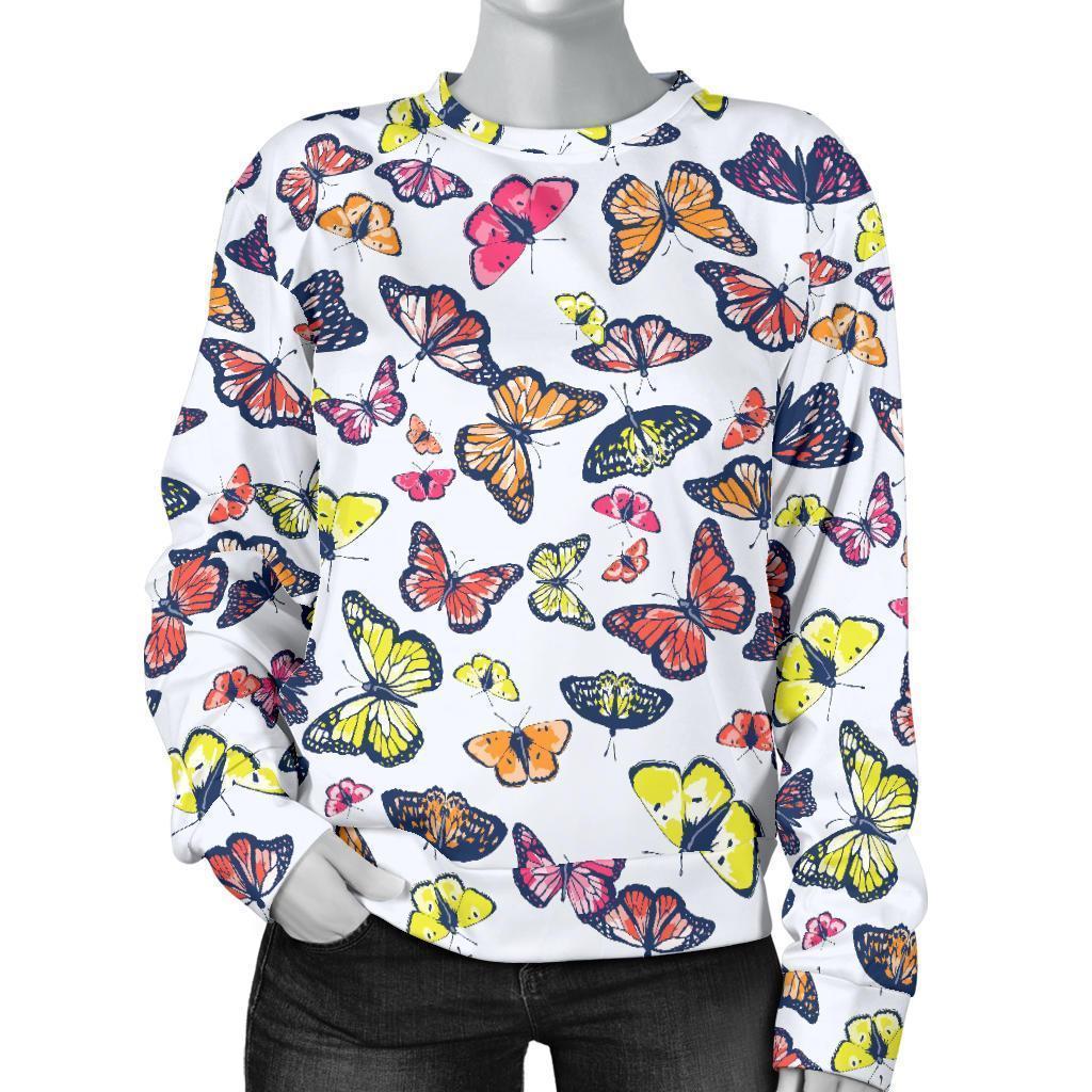 Spring Butterfly Pattern Print Women's Crewneck Sweatshirt GearFrost