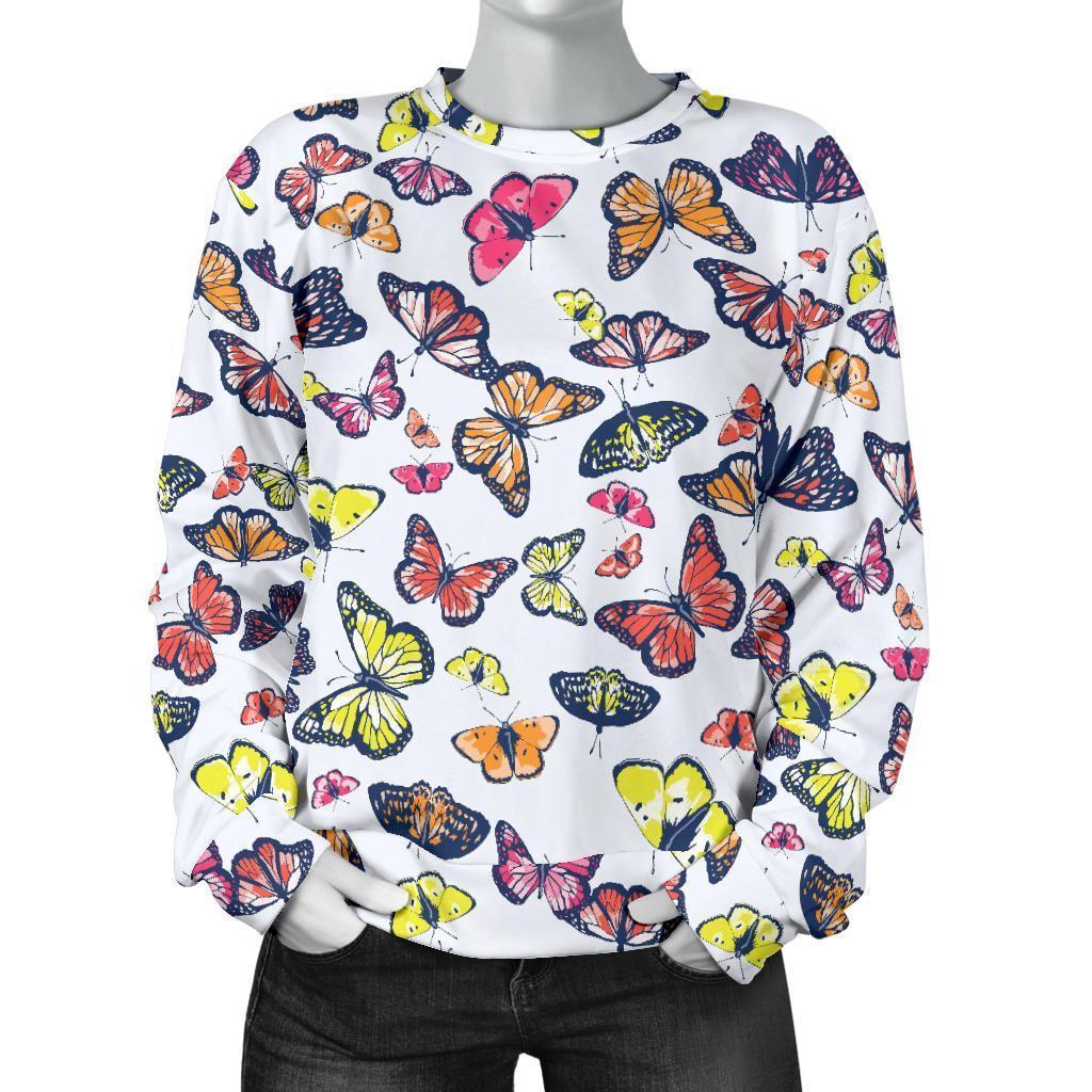 Spring Butterfly Pattern Print Women's Crewneck Sweatshirt GearFrost