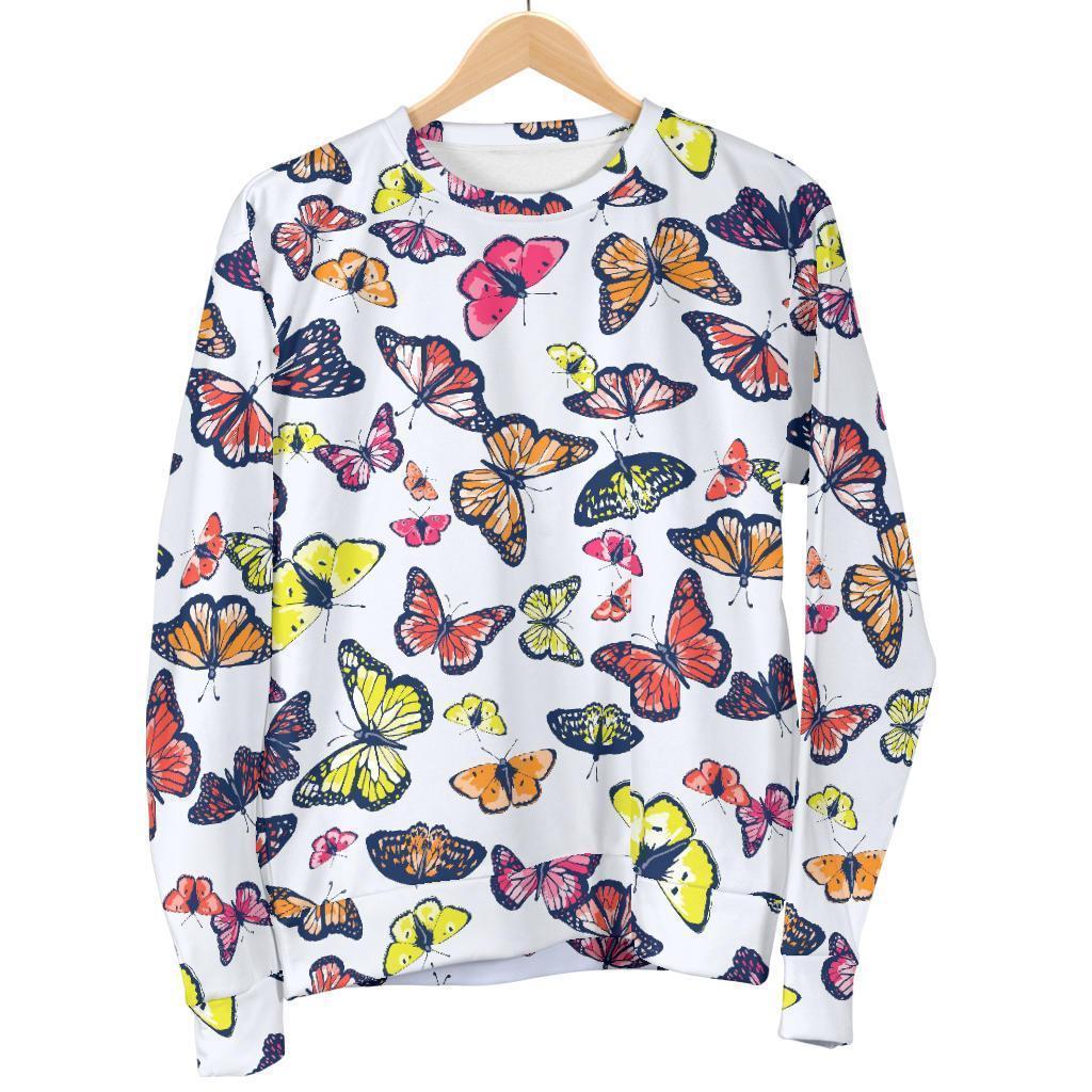 Spring Butterfly Pattern Print Women's Crewneck Sweatshirt GearFrost