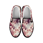 Spring Cherry Blossom Print Black Slip On Shoes