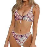 Spring Cherry Blossom Print Front Bow Tie Bikini