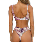 Spring Cherry Blossom Print Front Bow Tie Bikini