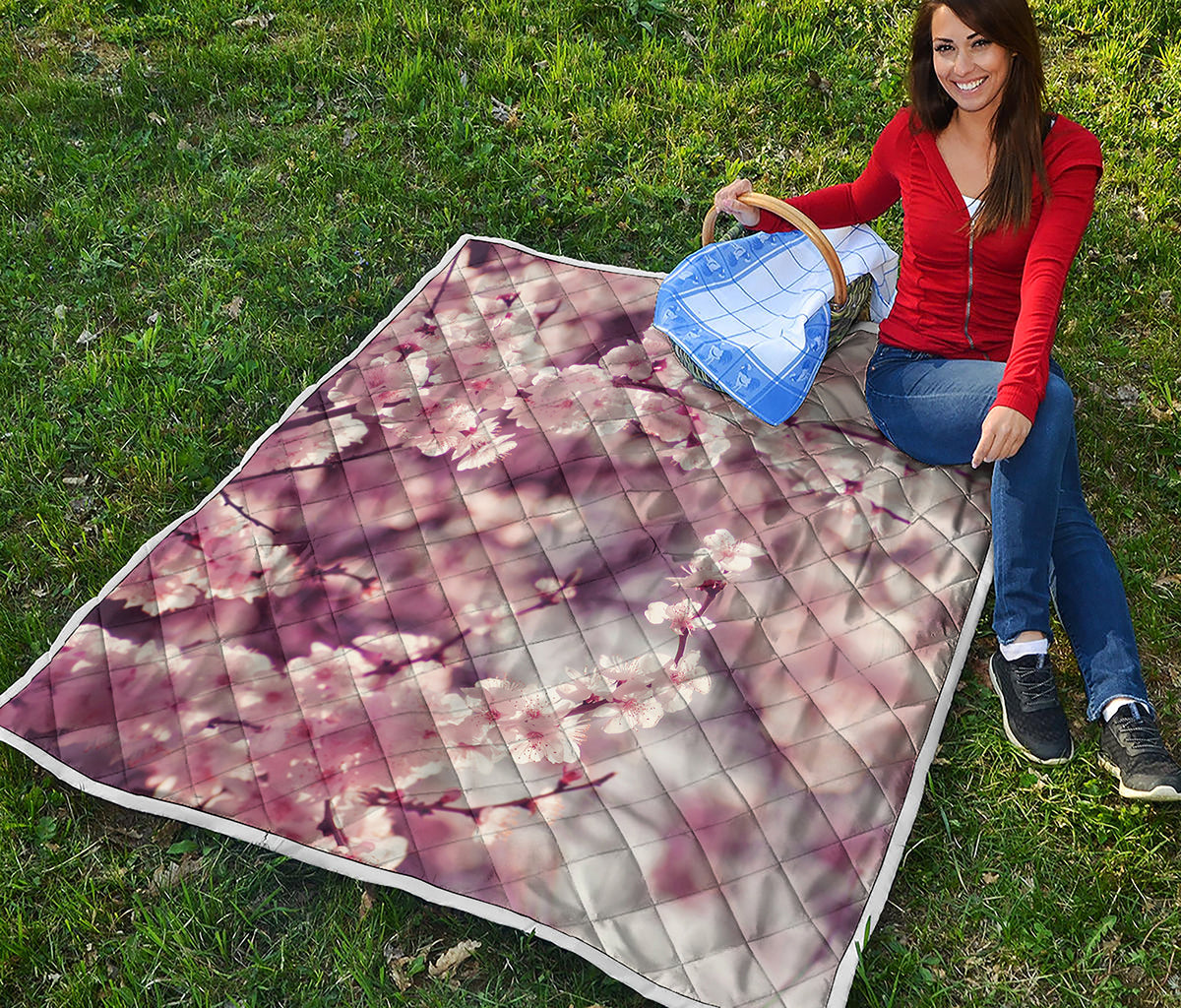 Spring Cherry Blossom Print Quilt