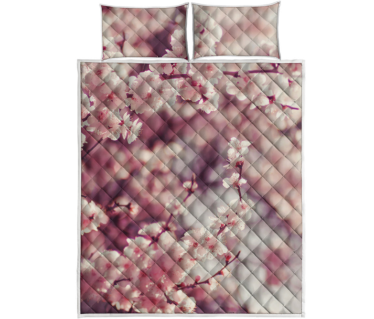 Spring Cherry Blossom Print Quilt Bed Set