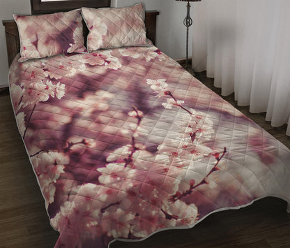 Spring Cherry Blossom Print Quilt Bed Set