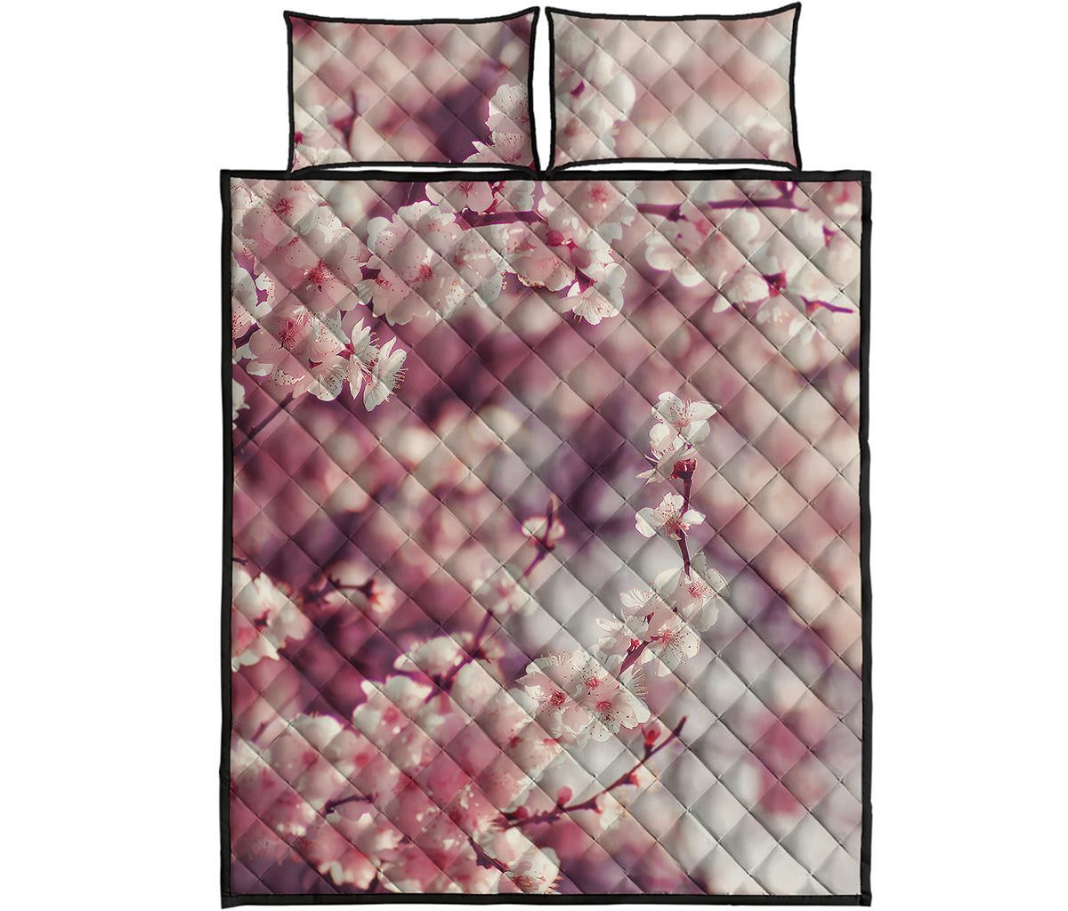 Spring Cherry Blossom Print Quilt Bed Set
