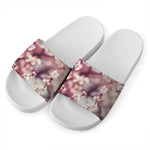 Spring Cherry Blossom Print White Slide Sandals