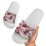 Spring Cherry Blossom Print White Slide Sandals