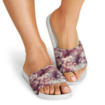 Spring Cherry Blossom Print White Slide Sandals