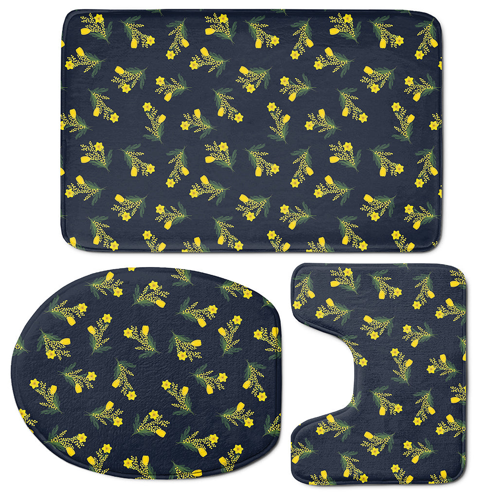 Spring Daffodil Flower Pattern Print 3 Piece Bath Mat Set