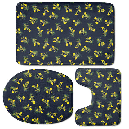 Spring Daffodil Flower Pattern Print 3 Piece Bath Mat Set