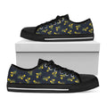 Spring Daffodil Flower Pattern Print Black Low Top Sneakers