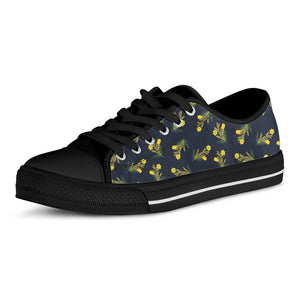 Spring Daffodil Flower Pattern Print Black Low Top Shoes