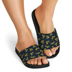 Spring Daffodil Flower Pattern Print Black Slide Sandals