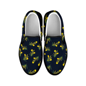 Spring Daffodil Flower Pattern Print Black Slip On Shoes