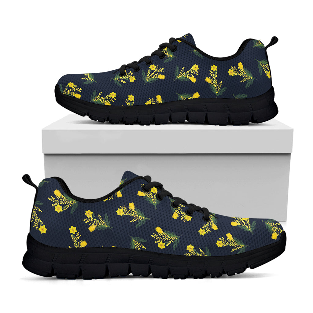 Spring Daffodil Flower Pattern Print Black Sneakers