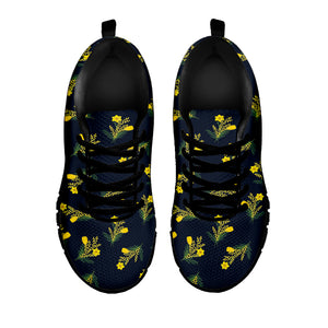 Spring Daffodil Flower Pattern Print Black Sneakers