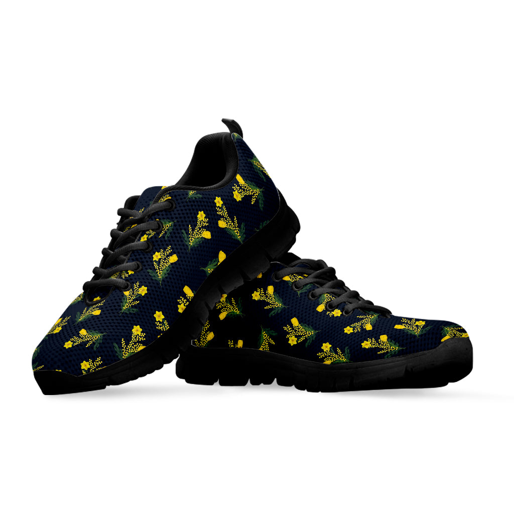 Spring Daffodil Flower Pattern Print Black Sneakers