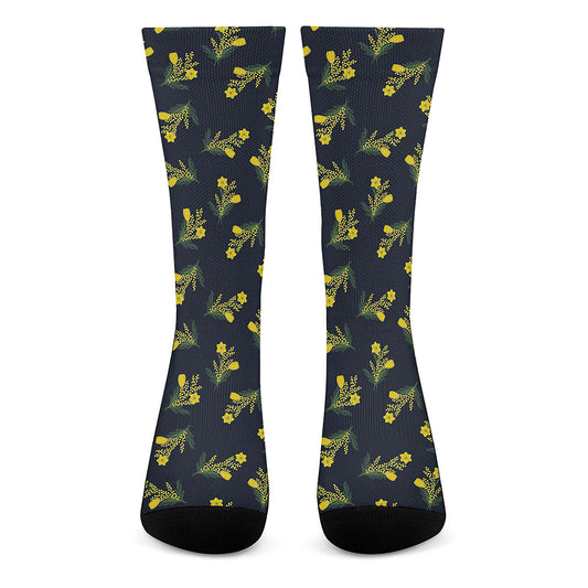Spring Daffodil Flower Pattern Print Crew Socks