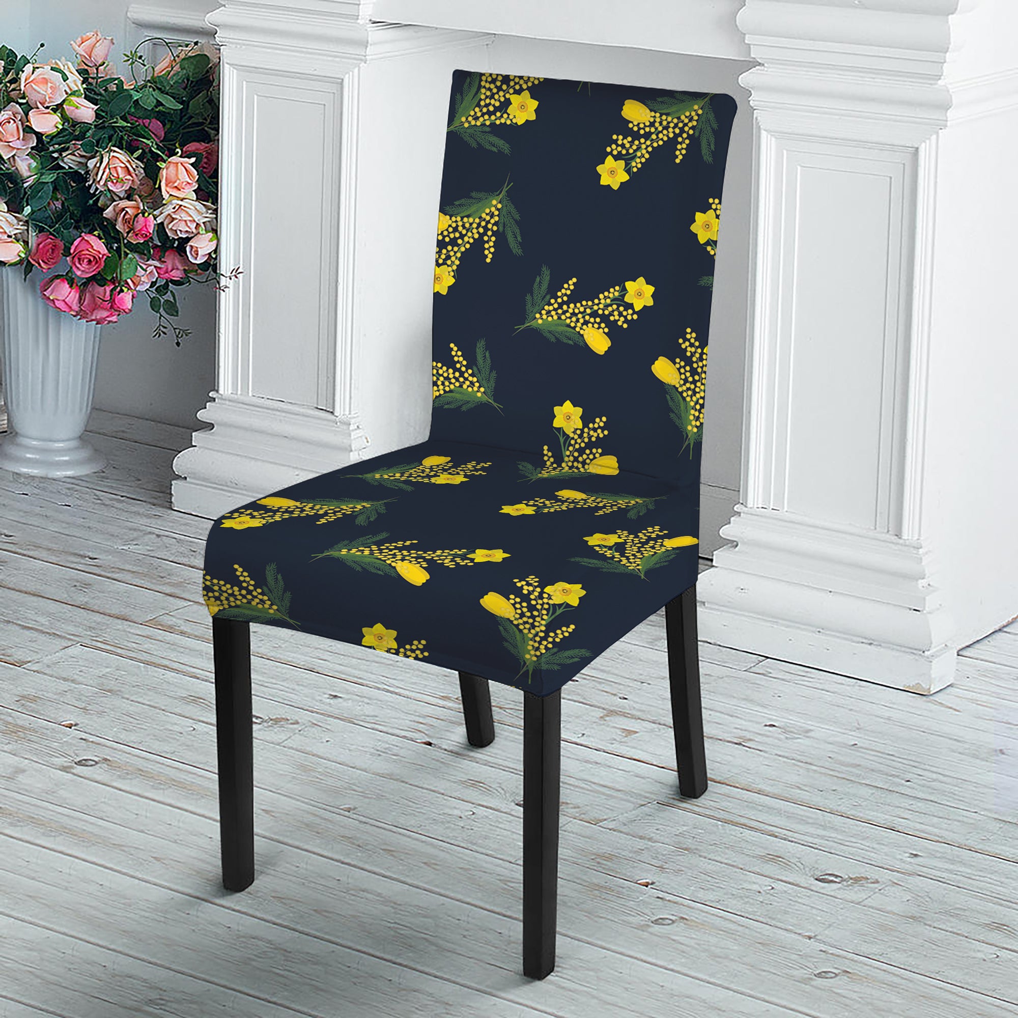 Spring Daffodil Flower Pattern Print Dining Chair Slipcover