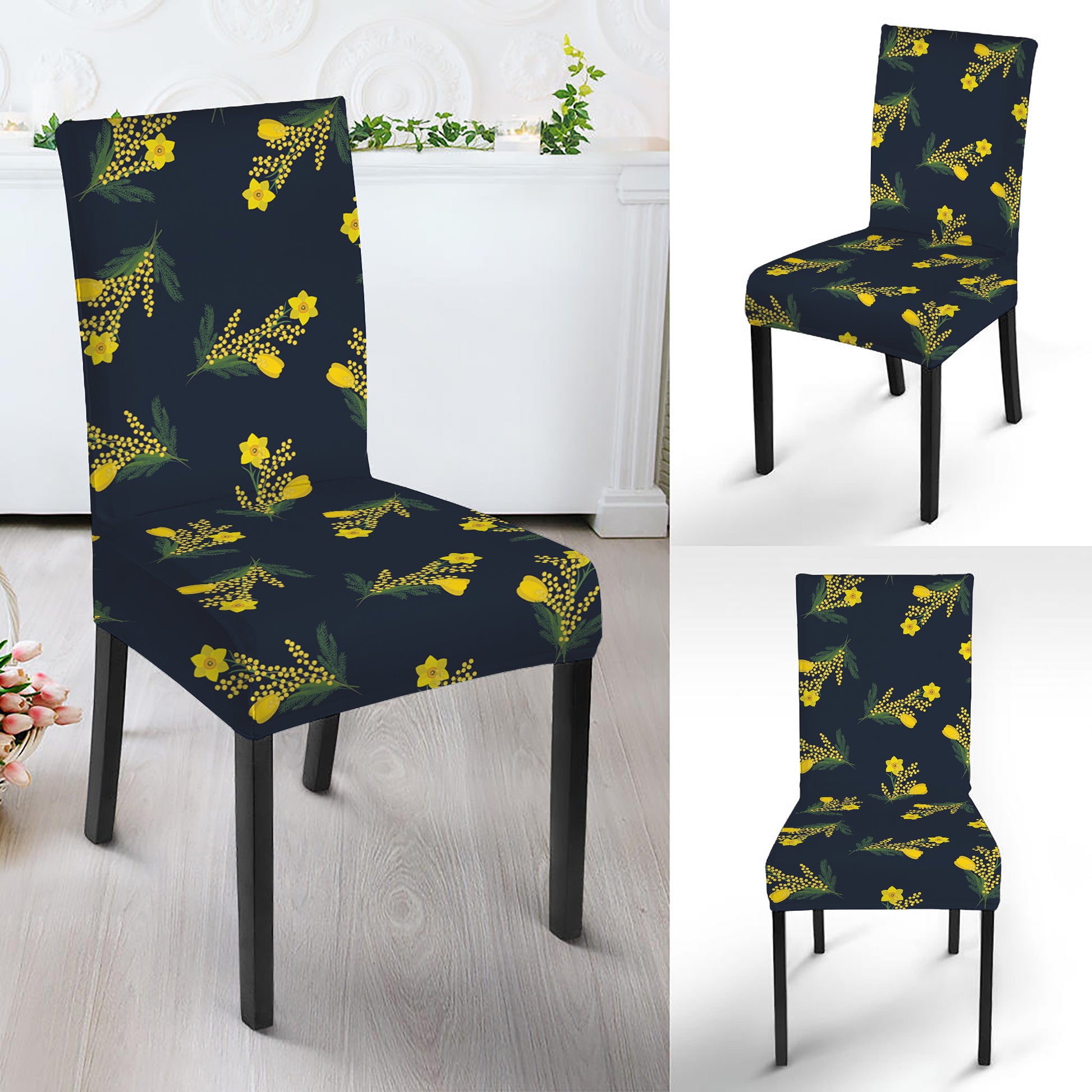 Spring Daffodil Flower Pattern Print Dining Chair Slipcover