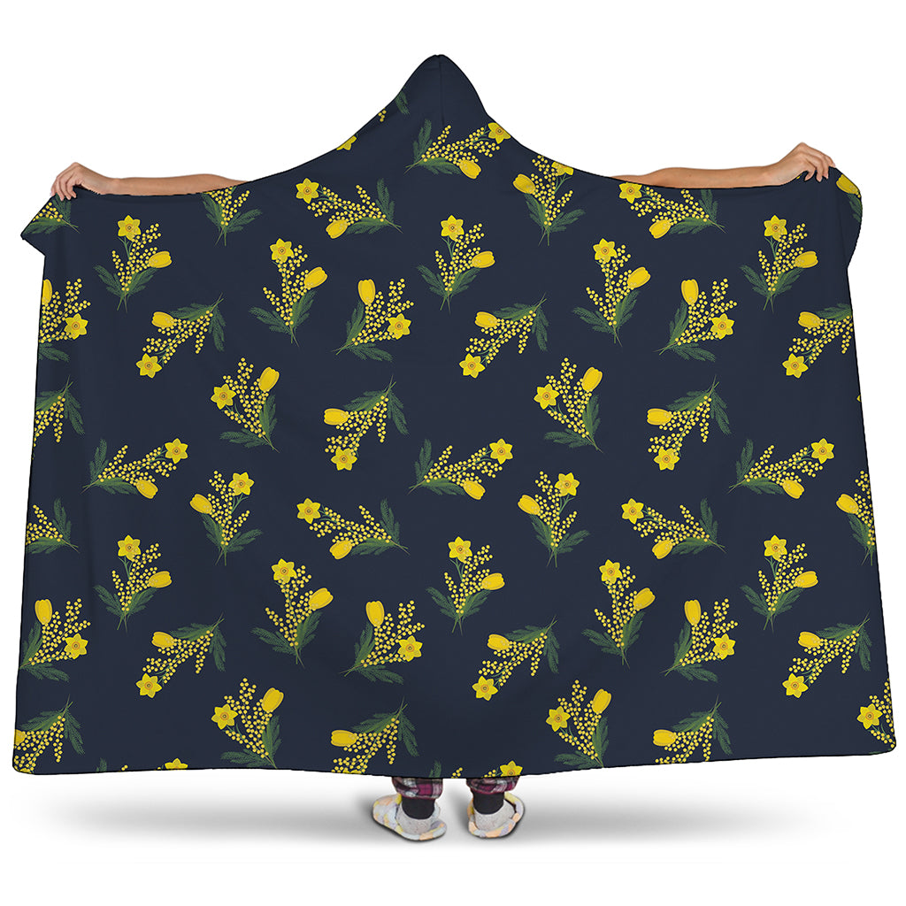 Spring Daffodil Flower Pattern Print Hooded Blanket