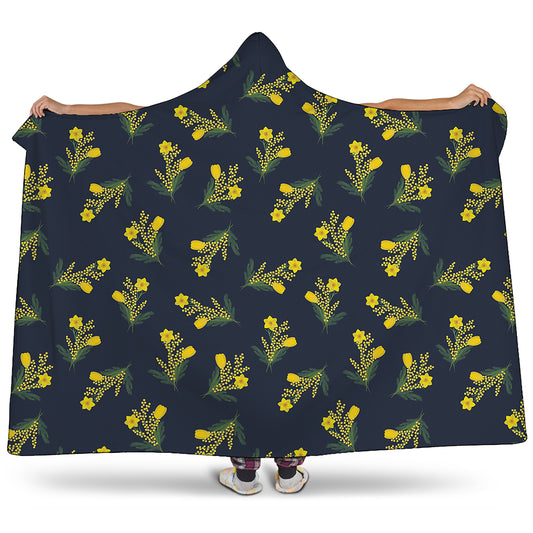 Spring Daffodil Flower Pattern Print Hooded Blanket