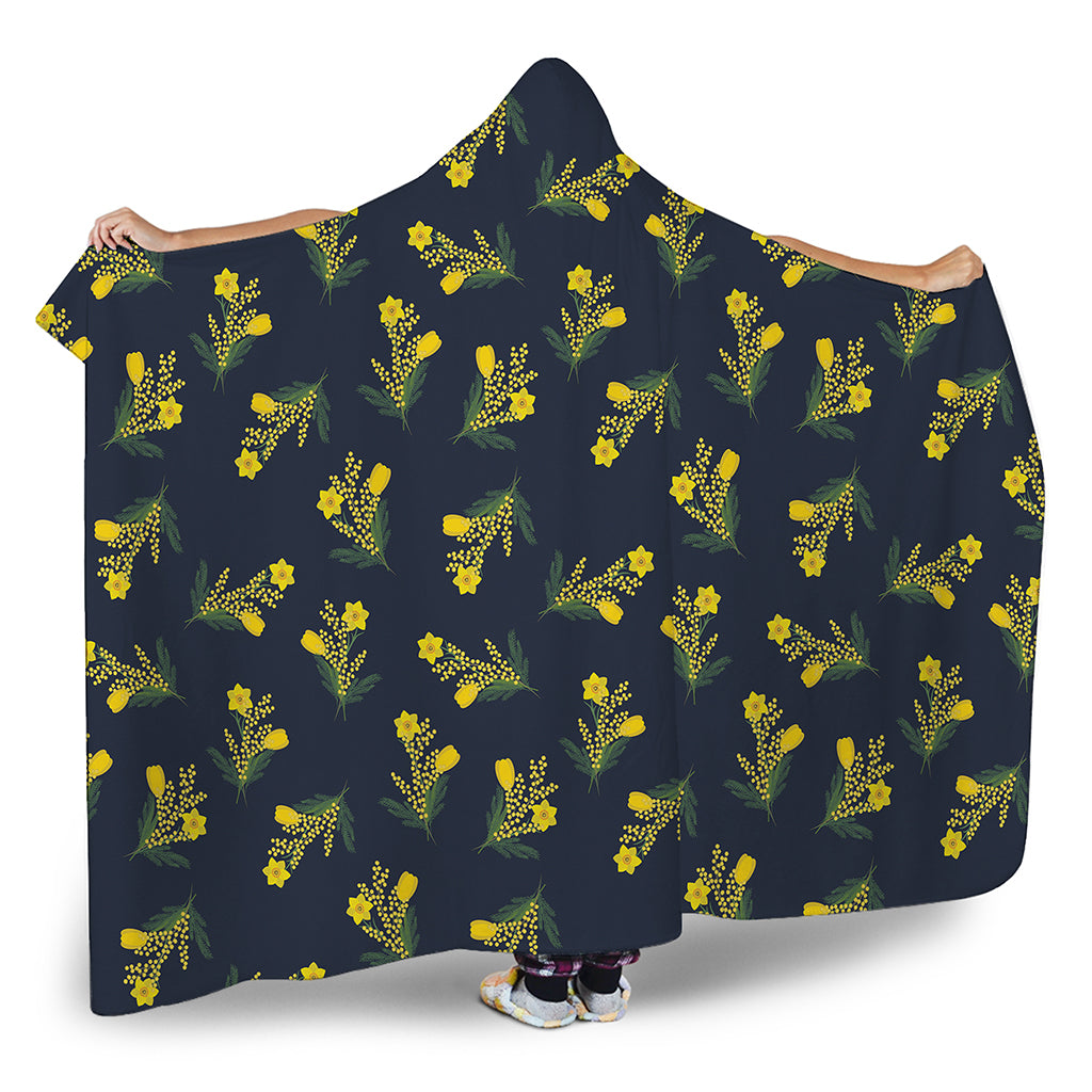 Spring Daffodil Flower Pattern Print Hooded Blanket