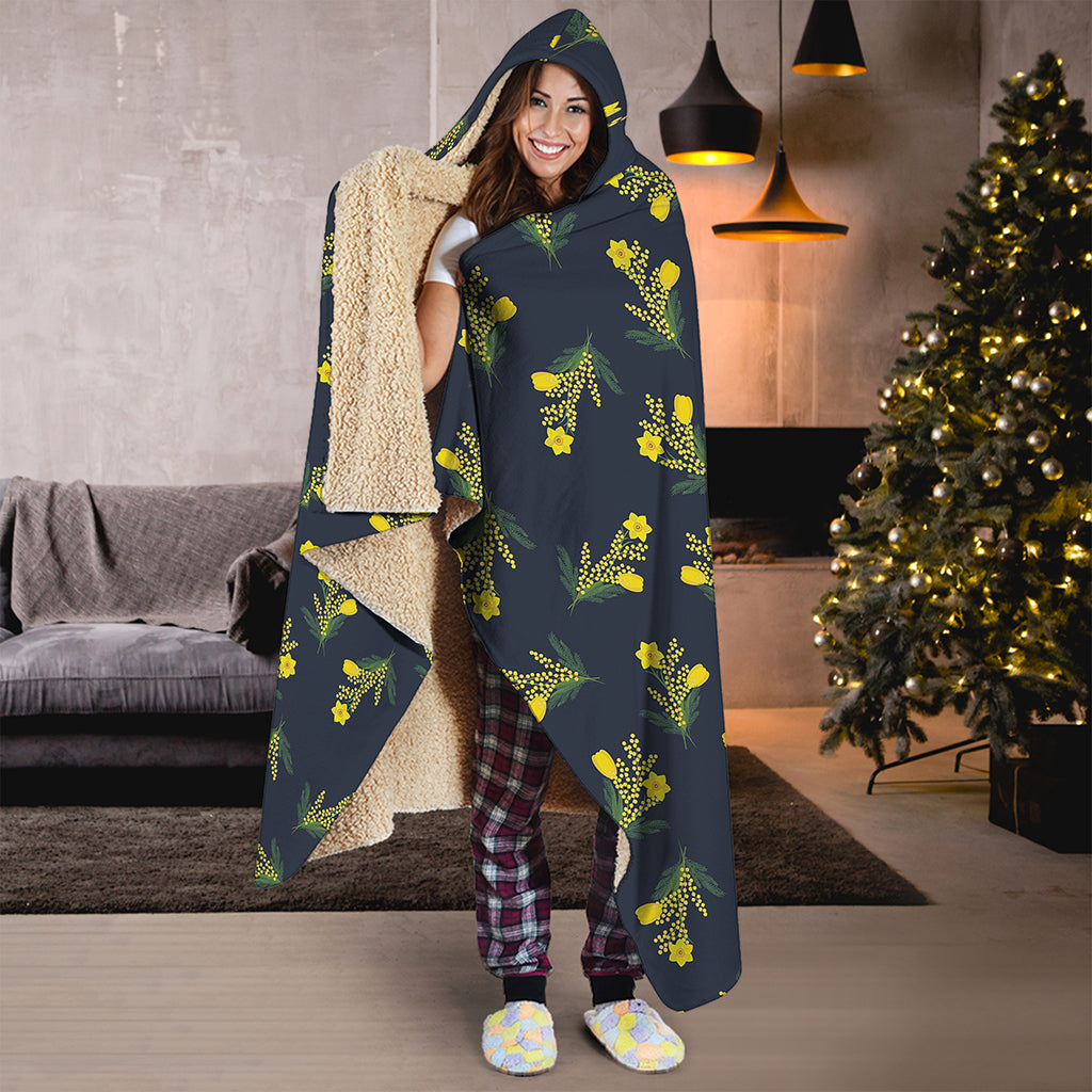 Spring Daffodil Flower Pattern Print Hooded Blanket