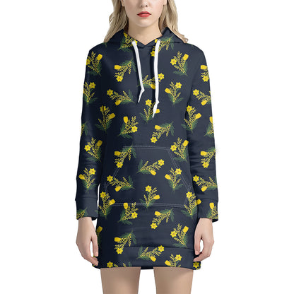 Spring Daffodil Flower Pattern Print Hoodie Dress