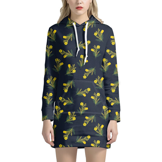 Spring Daffodil Flower Pattern Print Hoodie Dress