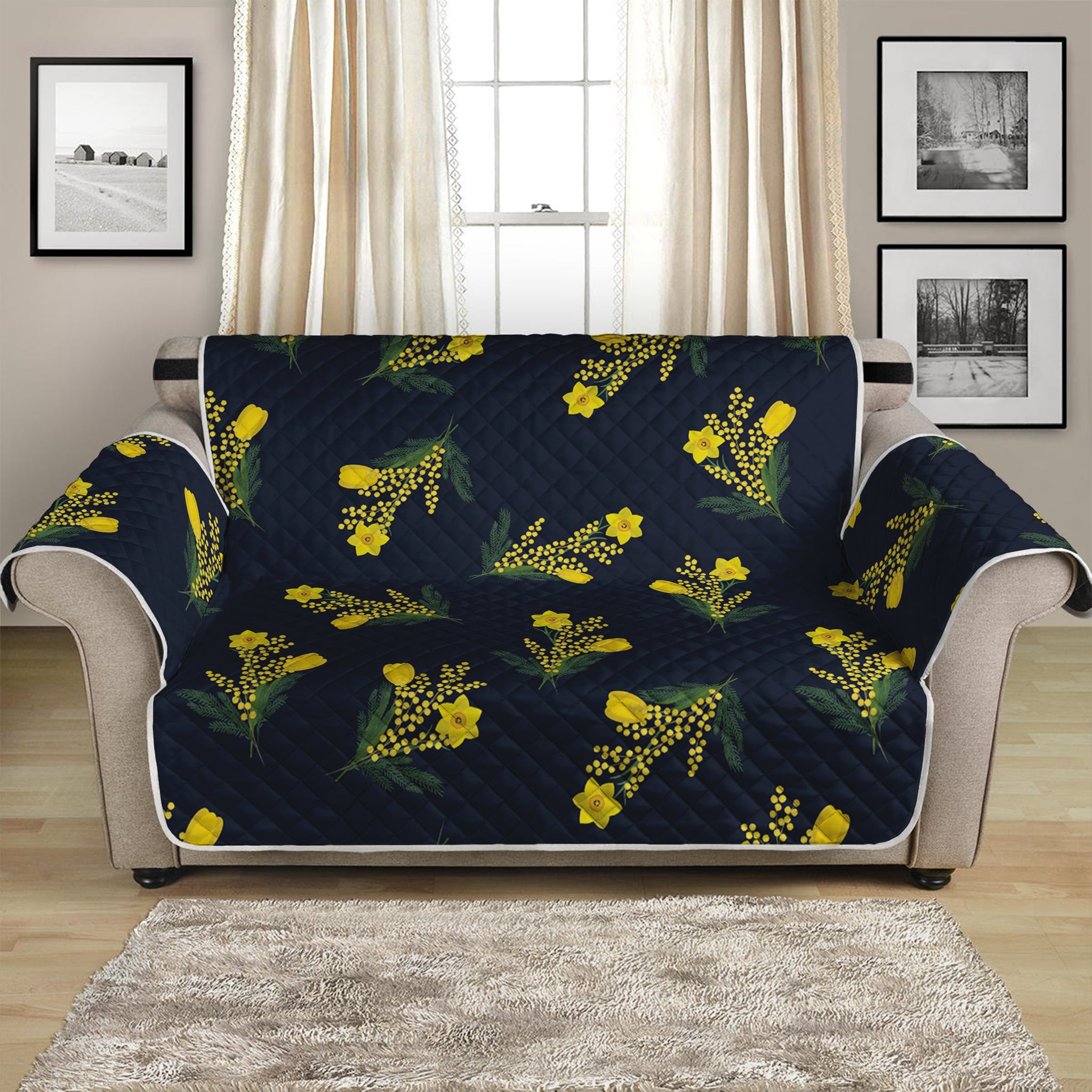 Spring Daffodil Flower Pattern Print Loveseat Protector