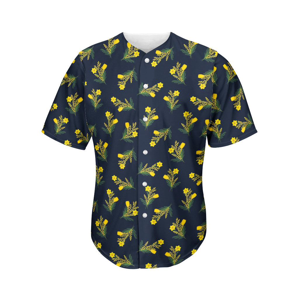 Spring Daffodil Flower Pattern Print Men's Baseball Jersey