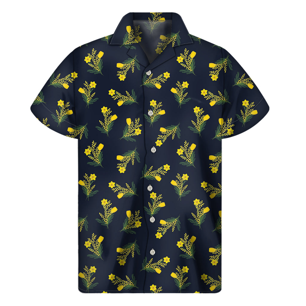 Spring Daffodil Flower Pattern Print Men's Short Sleeve Shirt