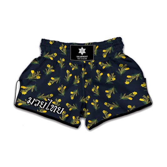 Spring Daffodil Flower Pattern Print Muay Thai Boxing Shorts