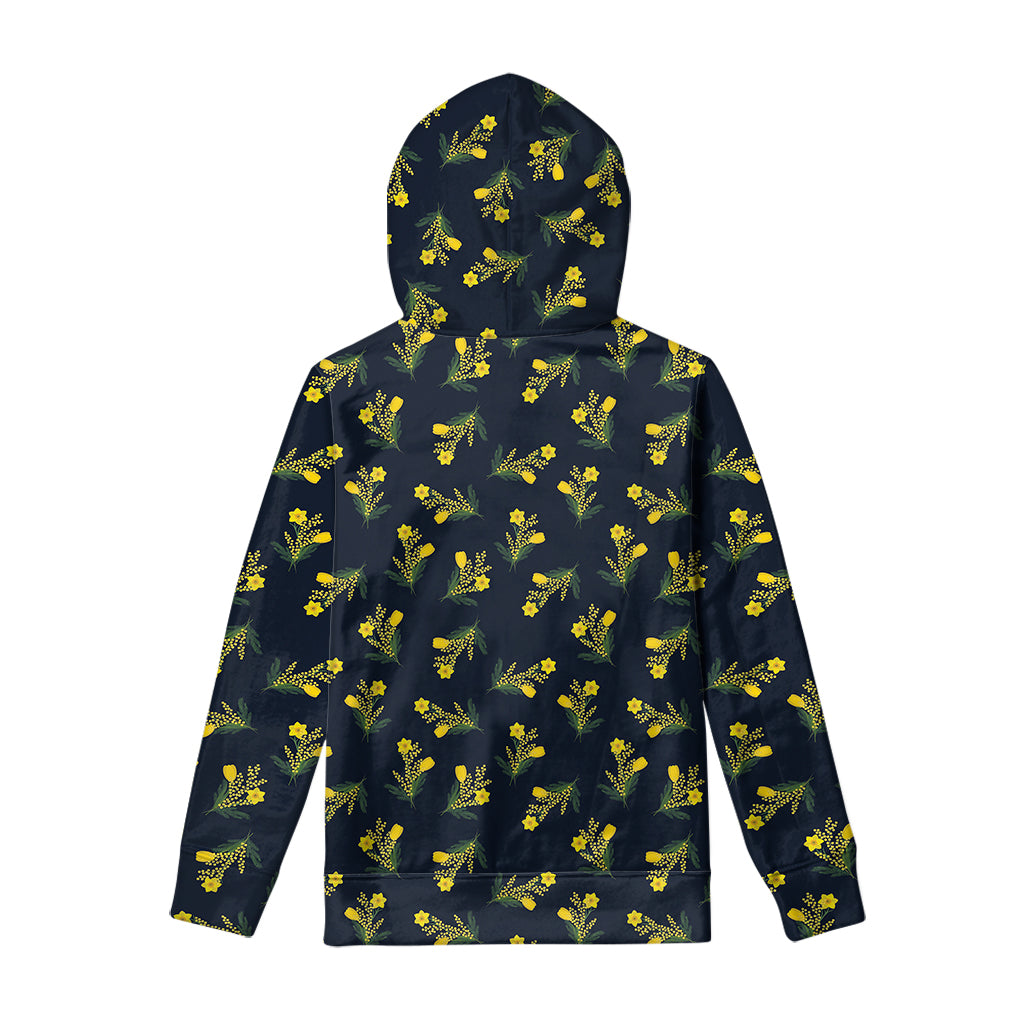 Spring Daffodil Flower Pattern Print Pullover Hoodie